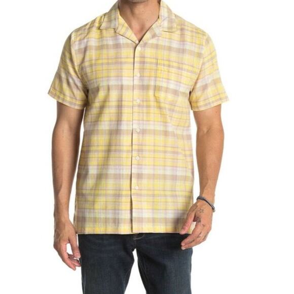 ONIA Vacation Short Sleeve Plaid Regular Fit Shirt Yellow Mens Size Medium - Picture 1 of 8